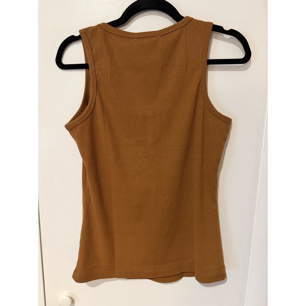 MEROKEETY Women's V Neck Tank Top Brown Sleeveless Ribbed Shirt Size Medium - Picture 4 of 4